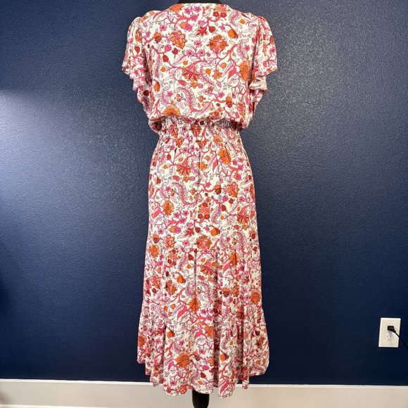 Knox Rose Flutter Short Sleeve Tiered A-Line Dress, Magenta & Orange Floral, XXL - Picture 5 of 8